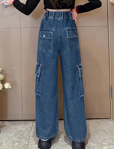 Happy Cherry Girls Casual Denim Pants High Waist Flare Leg Jeans with Pocket Ripped Frayed Split Bottom Jeans 5-14 Years2