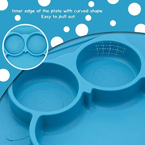 Silicone Divided Toddler Plates - Portable Non Slip Suction Plates for Children Babies and Kids BPA Free FDA Approved Baby Dinner Plate with Spoon Fork