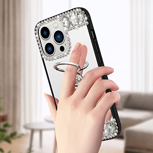 Jicekry Compatible With Iphone 14 Pro Max Mirror Case With Ring Holder Bling Diamond Glitter For Girls Women Makeup Cute Sparkly Shiny Rhinestone Kickstand Finger Grip Stand Luxury Phone Case Silver #TOP2