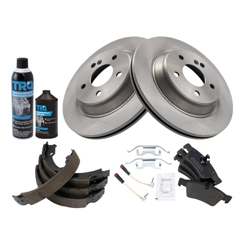 Image of TRQ Rear Brake Pad & Rotor Kit, with Chemical Kit Parking Brake Shoe Set Semi-Metallic Compatible with 2003 Mercedes-Benz CL500 2003-2006 S430 S500