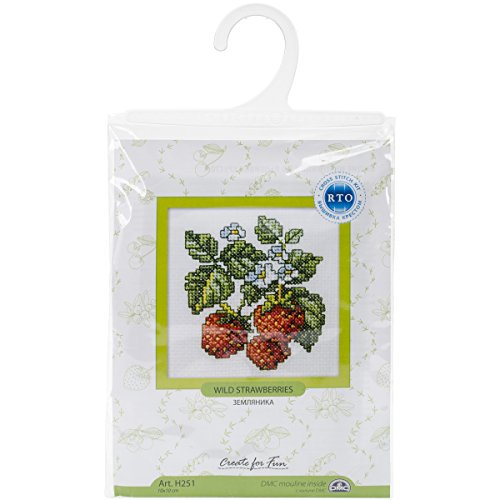 RTO H251 14 Count Wild Strawberries Counted Cross Stitch Kit, 4 x 4