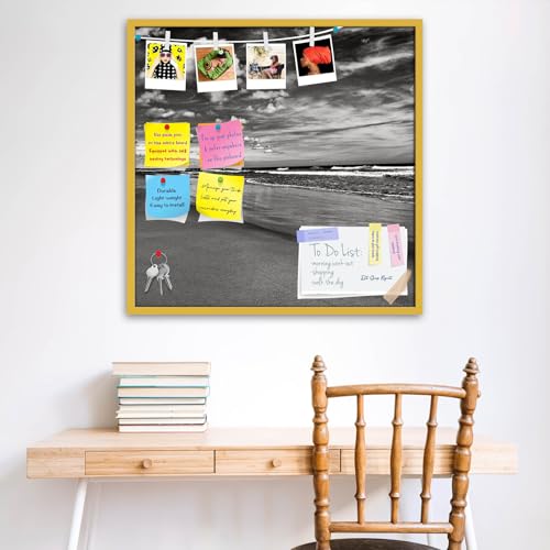 Image of ArtzFolio Sea, Air, & Land Monochrome Contrast | Bulletin Board Notice Pin Board | Vision Soft Board Combo with Thumb Push Pins & Sticky Notes | Golden Frame | 16 x 16 inch (41 x 41 cms)