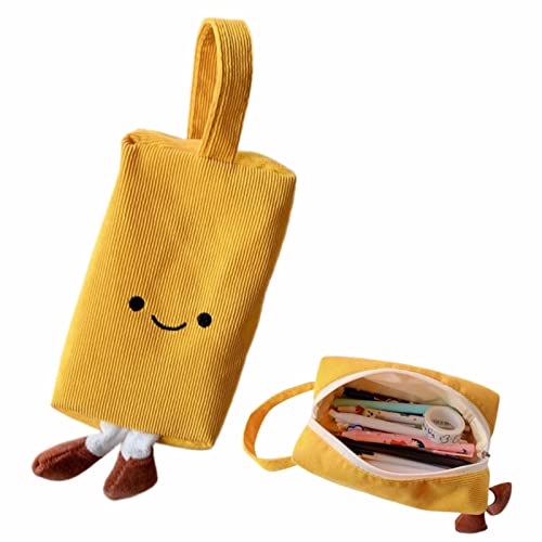 Funnytek Bolsa Smile Pencil – Estojo de lápis Kawaii de grande capacidade, bolsa de cosméticos de veludo cotelê macio, bolsa de lápis durável, bolsa organizadora fofa de viagem, bolsa organizadora de