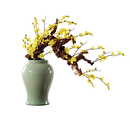 Plantas Artificiales Árbol de bonsái artificial 27.5in Flor de simulación amarilla grande Decoración de sala de estar interior Simulación Árbol de bonsái de ciruela amarilla con jarrón de cerámica Pla