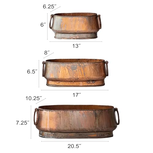 Creative Co-Op 3-Piece Oval Metal Planters with Ring Handles, Antique Copper Finish by Creative Co-op - Image 2