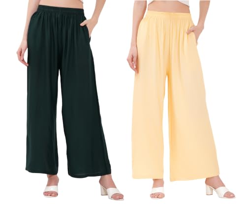 Image of Buy That Trendz Palazzo Pants for Women Rayon Elasticated Regular Fit Flared Wide Leg M to 6XL Pack of 2
