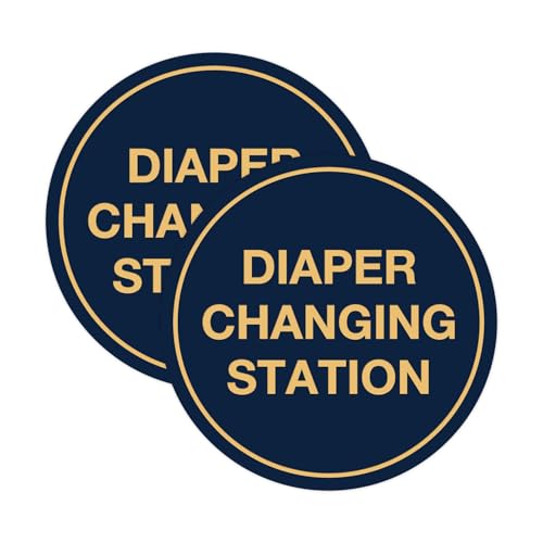 Signs ByLITA Circle Diaper Changing Station Sign (Navy Blue/Gold) - X-Large - (2 Pack)