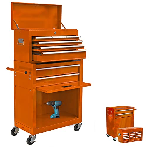8-Drawer Rolling Tool Chest Cabinet, High Capacity Tool Box Storage Cabinet With Locking System, Detachable Organizer Tool Box Combo With Sliding Drawers For Workshop Mechanics Garage (Orange) #TOP9