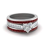 CustomizedGifts Colored Band with Channel Diamond Ring Sterling Silver Created Ruby Heart Shape Red