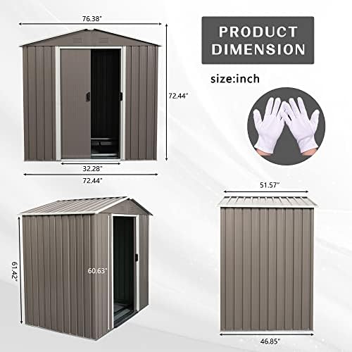 JT 6 x 5 FT Outdoor Storage Shed with Floor Frame, Metal Garden Shed with Sliding Doors, Waterproof Galvanized Steel Storage House for Backyard, Garden, Patio (Gray) - 2