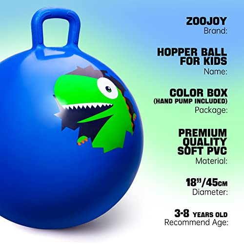 Zoojoy Hopper Ball, Hopping Toys For Kids, 18Inch Bouncy Ball With Handle For Boys Girls Aged 3-8, Inflatable Dinosaur Bounce Hopper Toy With Pump #TOP1