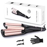FUNBUGS 4 in 1 Hair Waver - Adjustable Barrel for 4 Different Waves (Healthy Ceramic Curling Iron for Short & Medium Hair, 160°C-210°C, 30s Heat-up, Dual Voltage, Glove, Clips) Gold