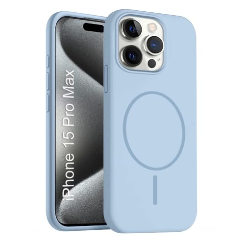 Image of iPhone 15 pro Max Silicone Magsafe Case | Shock Proof Design & Camera Protection | Premium Rubberised Apple iPhone 15 pro Max Cover (Microfiber Lining) | Magnetic Liquid Silicone - Sky Blue