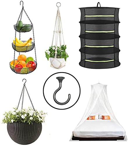 Image of Ceiling Hooks for Hanging Plants 2 Pack (Brilliant Black) | Heavy duty screw-in hold: 30 lbs on wood & concrete, 20 lbs on drywall; 2.4 inch nickel-plated swag hook for pendant lights