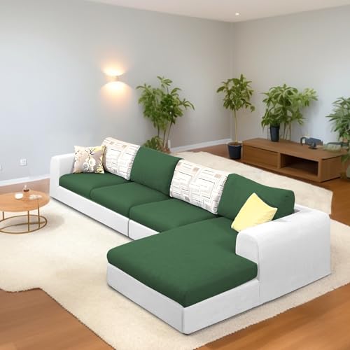 Image of Koza RHS 6 Seater L Shape Sofa Set for Living Room (Green Grey Fabric) Premium Fabric Sofa