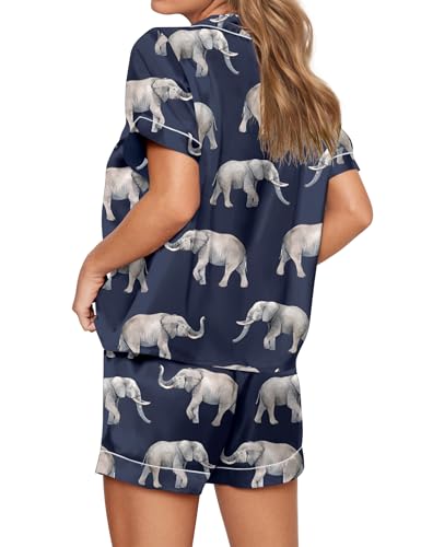 Image of SHESHOW Satin Pajamas for Women Set Preppy Animals Pjs Short Sleeve Shorts 2 Piece Loungewear Sets XS-XXL