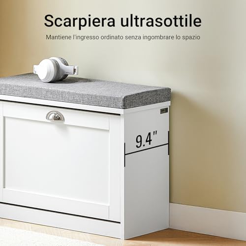 Haotian Small Shoe Storage Bench with Cushion, White Narrow Shoe Rack for Entryway, Small Shoe Cabinet with 2 Tiers Flip-Drawer, FSR195-K-W - Thumbnail 5