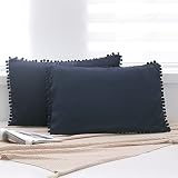 8HMOON Soft Pillow Shams Set of 2 Boho Tassel Ball Trimmed Microfiber Pillowcases Cute Breathable Qu