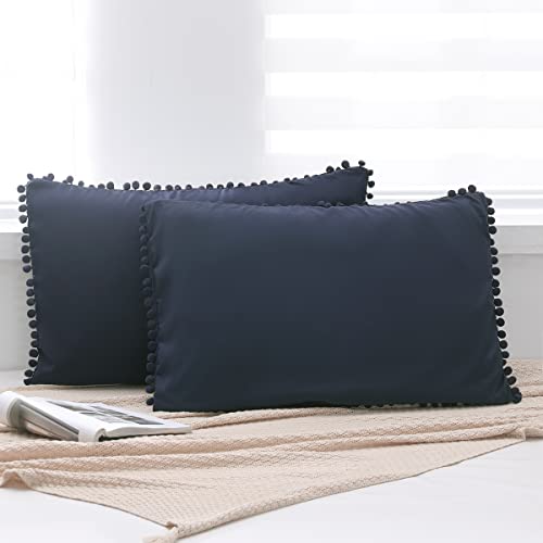 8Hmoon Soft Pillow Shams Set Of 2 Boho Tassel Ball Trimmed Microfiber Pillowcases Cute Breathable Queen Bed Pillowshams Envelope Design, 20X30 Inch #TOP2