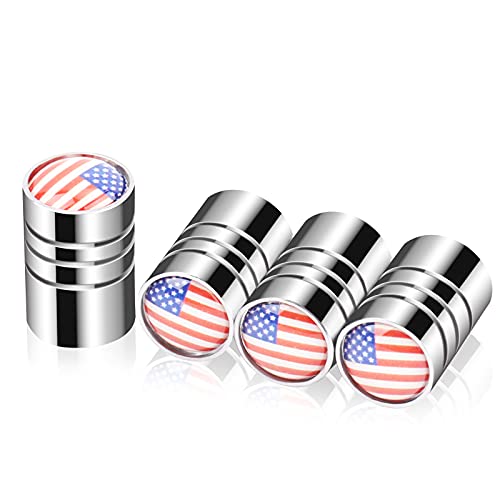 Eopres Valve Stem Caps, 4 PCs American Flag Tire Valve Caps, Galvanized Copper Universal Tire Air Caps, Dustproof Valve Caps for Cars Trucks SUVs Bikes Motorcycles, American Flag (Silver)