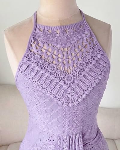 Image of CHICME Womens Summer Halter Dress Hollow Out A Line Vacation Dress