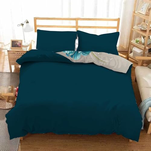 Housses couettes avec taies d'oreiller bleu-vert 200x200 microfibre imprimée 3D - 5