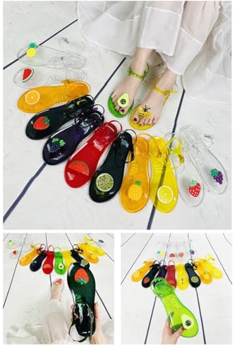 Women's Transparent Jellys Sandals Fruit Jelly Flat Flip Flops T-Strap Jellies Slippers Beach Jelly Casual Sandals4