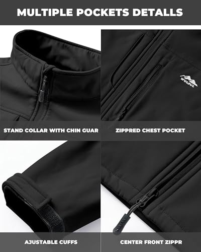 WULFUL Men's Lightweight Softshell Jacket Warm Fleece Lined Windbreaker Waterproof Rain Jacket for Winter Outdoor Hiking