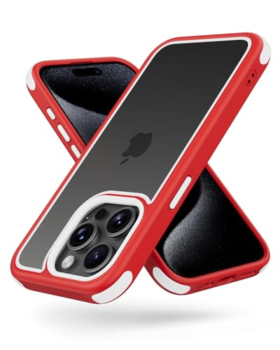 Coque compatible iPhone 15 Pro antichoc 360 transparent PC/TPU silicone rouge et blanc