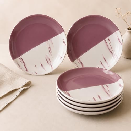 Image of The Earth Store Dual Tone Magenta Italian 7 Inch Ceramic Quarter Plates Set of 6 | Microwave & Dishwasher Safe Plate | Half Plate for Dessert, Snacks, Dinner | Snack Plates for Gifting, Daily Use