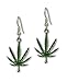 Marijuana Weed Pot Leaf Dangle Earrings Green Enamel on Pewter