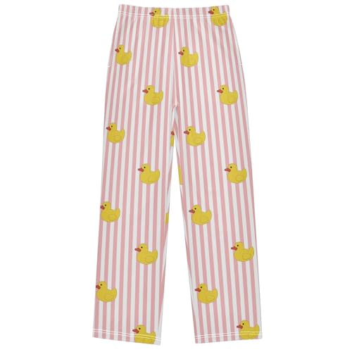 Boy's Pants Yellow Rubber Duck Pink Stripe Jogger Pants Elastic Waist Long Bottoms Trousers with Pockets 6-14 Years