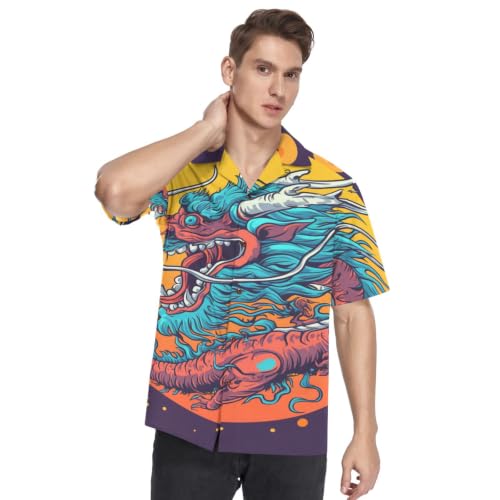 Chemise Hawaïenne Homme Dragon Bleu au Motif Fougueux Imprimé Funky