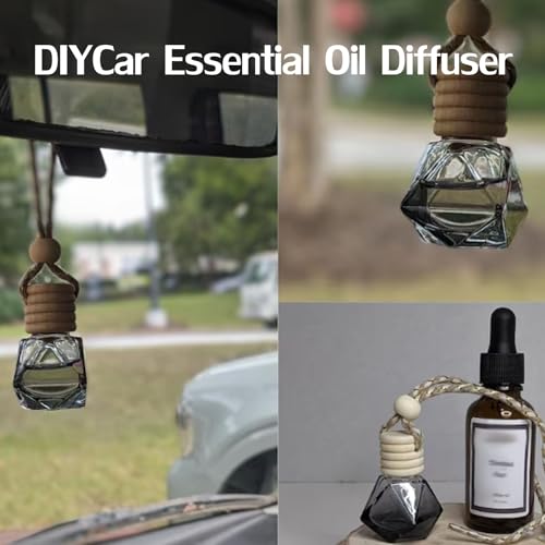 Image of 7 Pcs 8ml Hanging Car Air Freshener Diffuser,Empty Black Gradient Glass Essential Diffuser Oil Aromatherapy Fragrance Perfume Pendant Glass Vials with Wooden Caps (Diamond, 8ml)