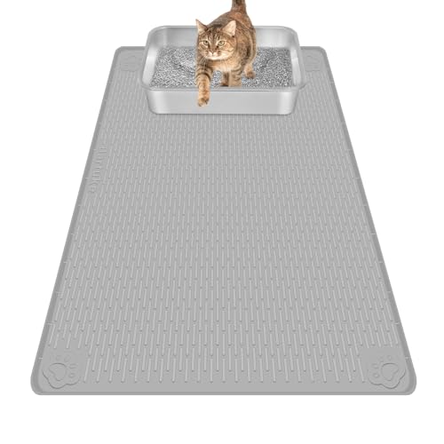 Cat Litter Mat, XL Extra Large 40" x 40" Silicone Mat Litter Trapping Mat for Scatter Control, Soft on Kitty Paws, Easy to Clean (Light Grey) Light Grey 40"x40"- Stripe