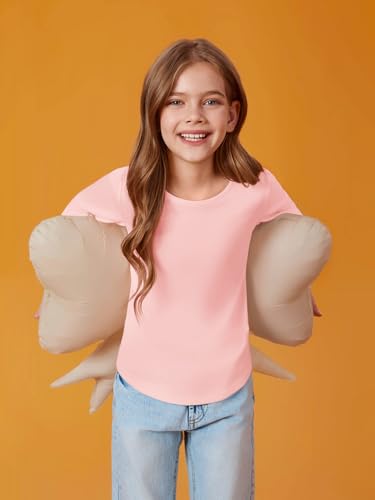 Image of Haloumoning Girls Puff Long Sleeve Shirts Fall Tops 5-14Y | Casual,Solid Color,Crewneck, Soft, Tunic Tops Blouse,Kids Long Sleeve T Shirt,,Fashion Clothes