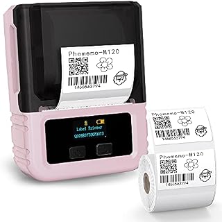Phomemo Label Printer Machine - M120 Label Maker Machine, Wireless Mini Bluetooth Thermal Barcode Label Printer, Address, Labels, Postage Label Printer Compatible with Android & iOS, Pink