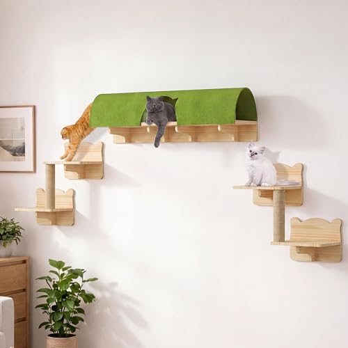 Homiflex 7-in-1 Cat Wall Shelves, Multi-Level Solid Wood Cat Furniture for...