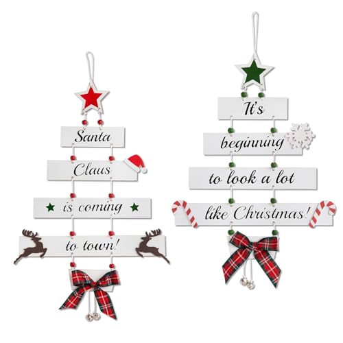 ZSRVAJ 2PCS Christmas Wall Decorations, Large Hanging Home Christmas Decorations UK, Christmas Door Decorations, Ceiling Wooden Vintage Christmas Decor for Window Room Decorations