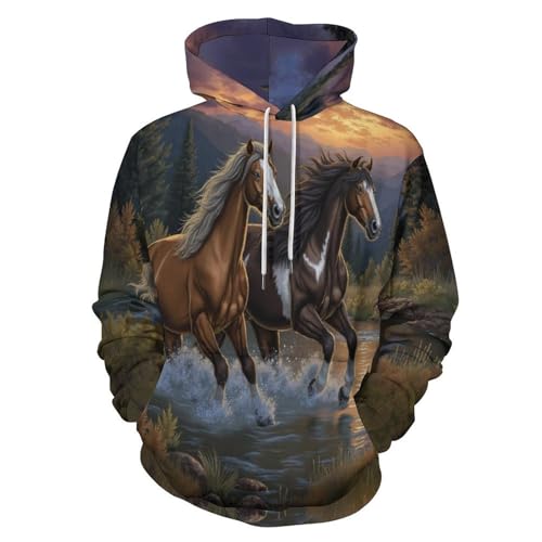 Sweat a capuche pour homme chevaux pull chaud anti-décoloration avec poche