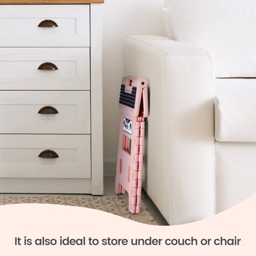 Image of Delxo Folding Step Stool, 13 inch Non-Slip Foldable Stools Up to 300 LBS, Step Stool with Handle, Lightweight for Kitchen, Bathroom, Bedroom, Garden Stepping Stool with Dotted, Pink,1 PC