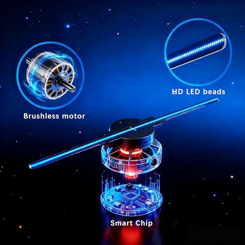 3dhologramfan 16.5 in With Desktop Stand, Led Holographic Fan Display Supports Wifi Connection, Tabletop HD Led Projector Display With 1500 Videos For Events, Trade Shows, Store Counter Advertising