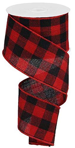 Wired Red Fabric Lumberjack Buffalo Plaid Ribbon, 2.5