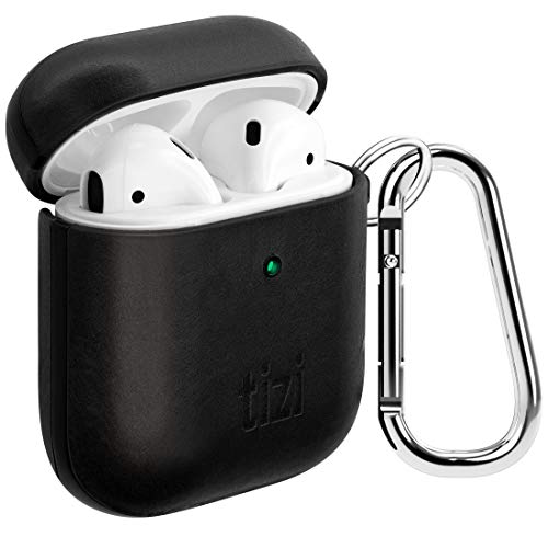 equinux NEU tizi Ränzlein, Lakritzschwarz - Edle Echtleder Hülle für Airpods, Schutz Case gegen Kratzer mit praktischem Karabiner, kompatibel mit Apple AirPods 1 und 2