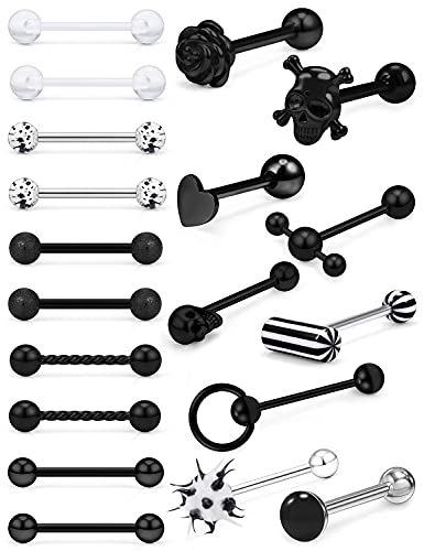 Black 14g Metal Plastic Silicone Tongue Rings Piercing Jewelry for Women Men Surgical Stainless Steel