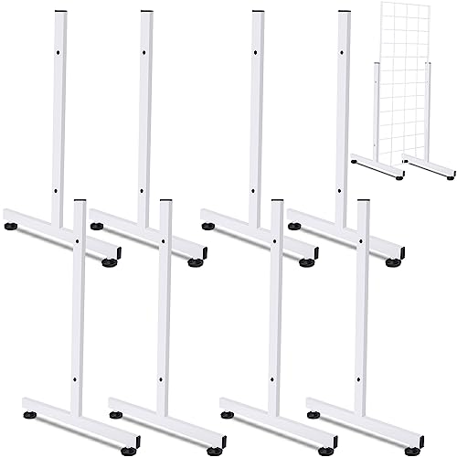 Fumete 4 Pairs Wire Grid Display Legs Gridwall T Base Rectangular Tube Leg Wire Wall Support Grid Panel Base Gridwall Accessories for 2 Feet Wall Display or Slatted Panels(White)