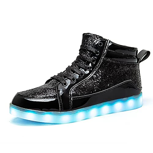IGxx LED Light Up Shoes for Men USB Recharging High Top LED Sneakers Women Kids Black