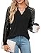 Beluring Langarmshirt Damen V-Ausschnitt Spitzenärmel Tshirt Elegant Oberteile Schwarz L Damen Ring günstig Kaufen-Beluring Langarmshirt Damen V-Ausschnitt Spitzenärmel Tshirt Elegant Oberteile Schwarz L