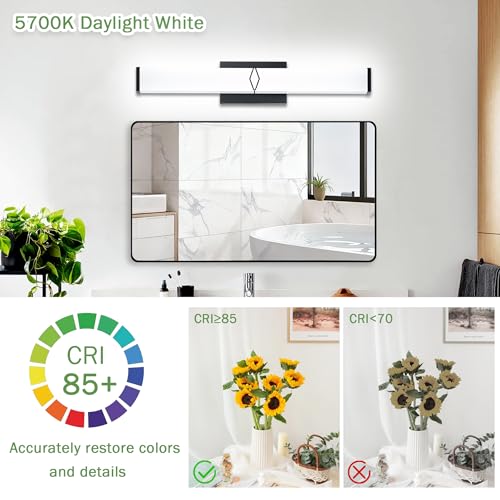 Image of 32 Inch Bathroom Vanity Light 3200LM, 5700K Daylight White Modern Bathroom Light Dimmable, AC 120V 36W Matte Black LED Vanity Lighting Fixtures Wall Sconce ETL Certified, 2Pack