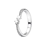 PANDORA Shooting Stars Sparkling Ring - Celestial Ring for Women - Layering or Stackable Ring - Sterling Silver with Clear Cubic Zirconia - Gift for Her - With Gift Box - Size 7